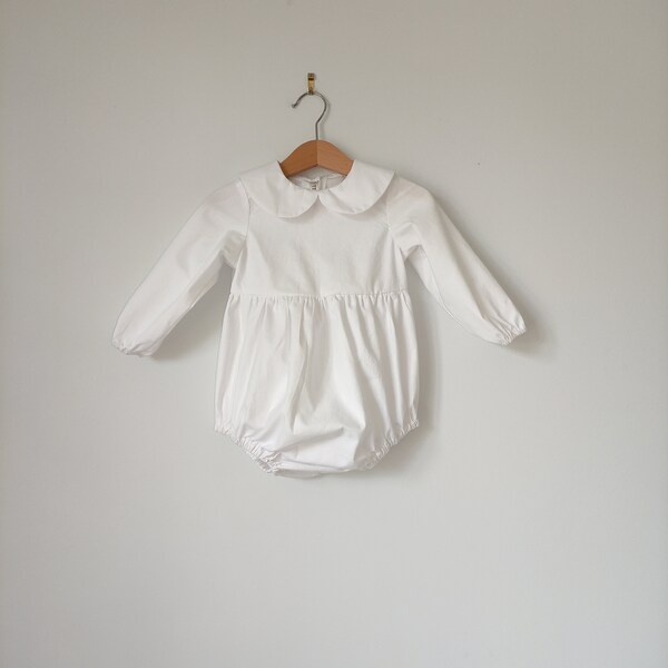 Romper Ceremony or baptism in bio white cotton with Col Claudine