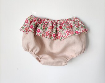 Bloomer en lin vieux rose et volant liberty , liberty of London,