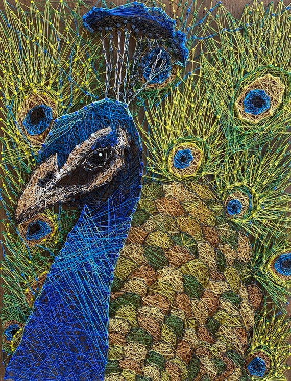 Peacock Wire String Art on Reclaimed Wood 