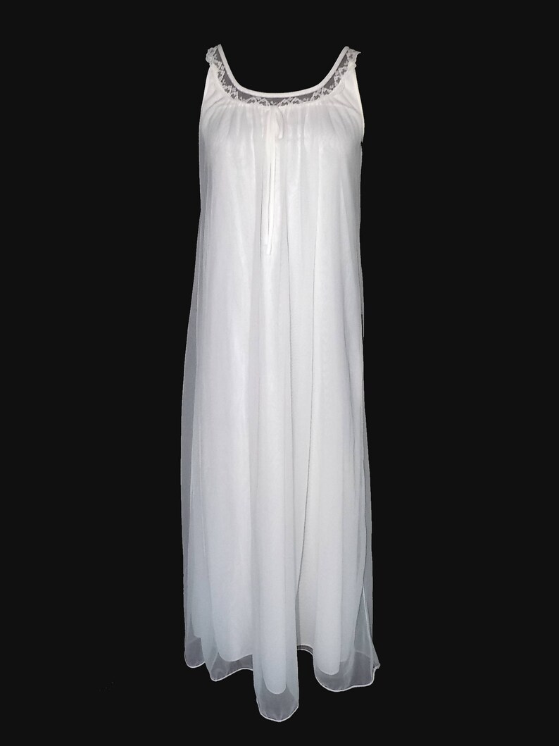 Vintage Miss Elaine Chiffon Lingerie Nightie Shift White 1960s Size Medium