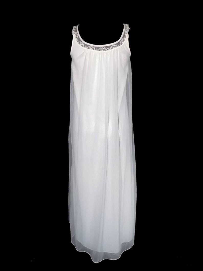 Vintage Miss Elaine Chiffon Lingerie Nightie Shift White 1960s Size Medium
