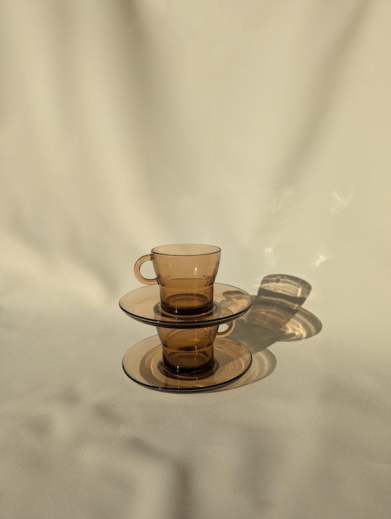 Made in France Vintage Duralex Tea Glass and Saucer - Set of 2