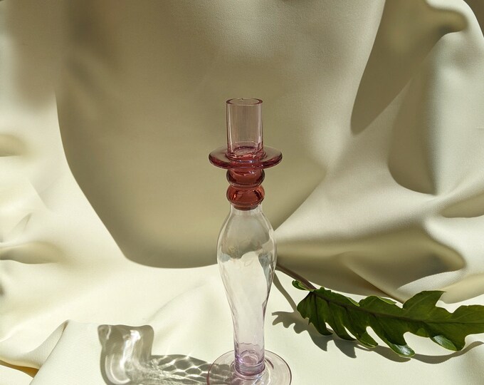 Vintage Candle Stick Holder - Pink Glass