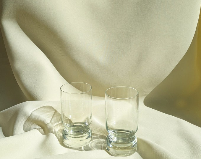 Vintage Cocktail Drinking Glass Tumblers Novelty Sculptural Shape Set of 2 - Clear Glass