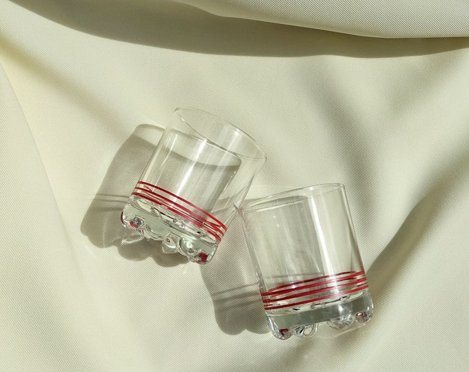 Made in Italy Vintage Retro Drinking Glass Cups Set of 2 - Clear/Red Stripes