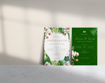 Tropical Theme, Wedding Invitation Template, Canva Editable PDF link, Instant Download