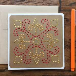 Decorative Tile Design Card | Embroidered Greeting Card | Handmade Card | Geometric Card | Birthday Card | Designer Card (ST_K103)