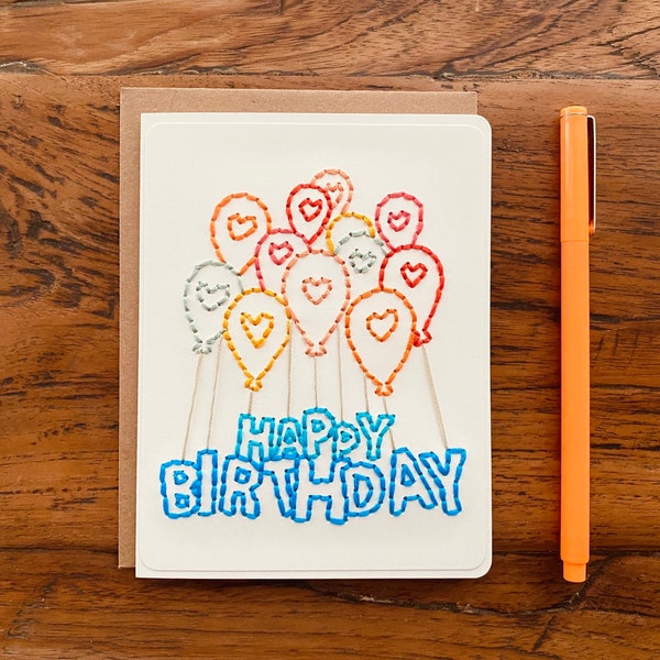 Birthday Card | Happy Birthday Card | Balloons | Hand Sewn Card | Fun Birthday Card | Birthday Balloons | Birthday Greeting Card | Card