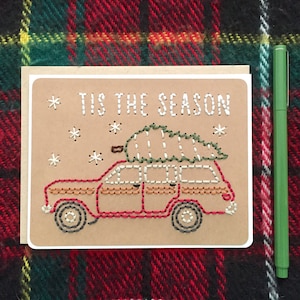 Christmas Card Holiday Card Car With Tree Christmas Tis the Season Card Jeep Christmas Jeep Jeep Wagoneer Christmas Card image 1