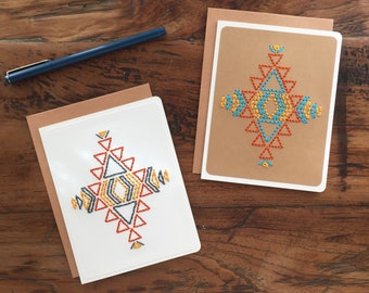 Navajo Design Embroidered Greeting Card | Handmade sewn card | Navajo | Southwest | Southwest Card | Southwest Art | Card | (ND_K100)