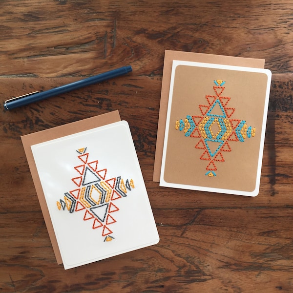 Navajo Design Embroidered Greeting Card | Handmade sewn card | Navajo | Southwest | Southwest Card | Southwest Art | Card | (ND_K100)