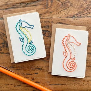 Mini Seahorse Card | Seahorses | Tropical Card | Embroidered Card | Sea Life Card | Cute Card | Coastal Card | Keepsake Card | Beach Card