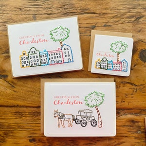 Greetings From Charleston Card | Charleston SC | Rainbow Row | Charleston Greeting Card | Embroidered Card | Charleston Horse and Carriage