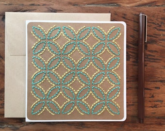 Moroccan Lace III Embroidered Square Greeting Card | Handmade sewn card | Moroccan Tile | Geometric Design | Card | (ML_C102)