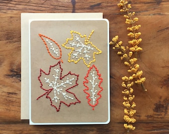Fall Leaves Card | Handmade sewn card | Thanksgiving | Leaves | Colorful Leaves | Fall Card | Embroidered card