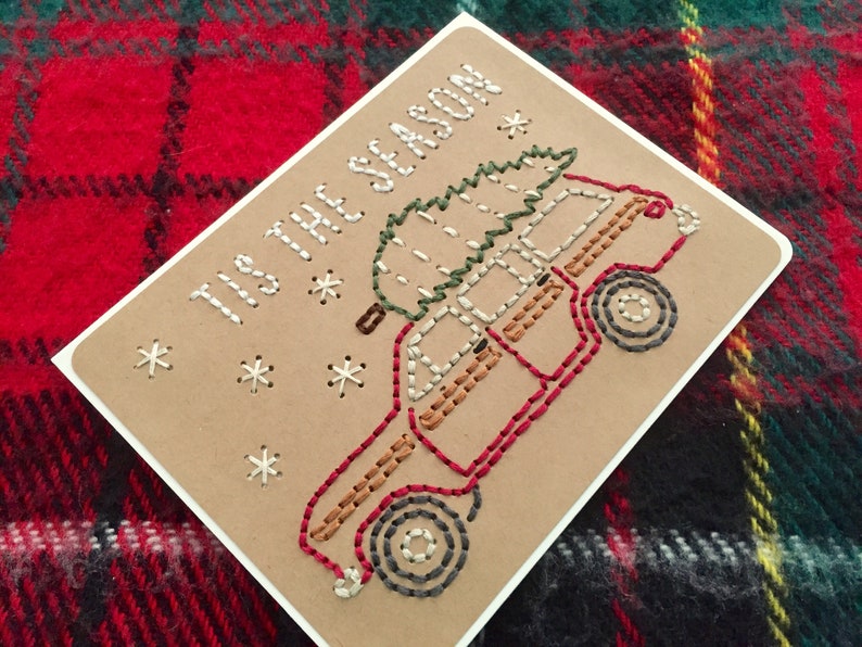 Christmas Card Holiday Card Car With Tree Christmas Tis the Season Card Jeep Christmas Jeep Jeep Wagoneer Christmas Card image 4