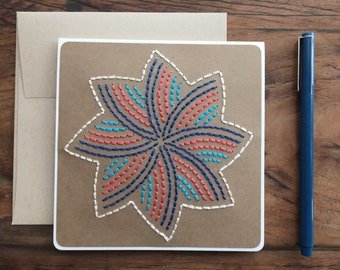 Starburst Embroidered Square Greeting Card | Handmade sewn card | Starburst | Card | (SB_BR103)