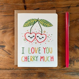 Valentine Card | Love Card | Cute Valentine | Valentines Day | Keepsake Valentine | Hand Sewn Valentine | Sweet Valentine |  Cherries