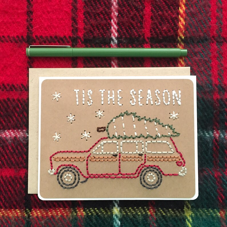 Christmas Card Holiday Card Car With Tree Christmas Tis the Season Card Jeep Christmas Jeep Jeep Wagoneer Christmas Card image 3