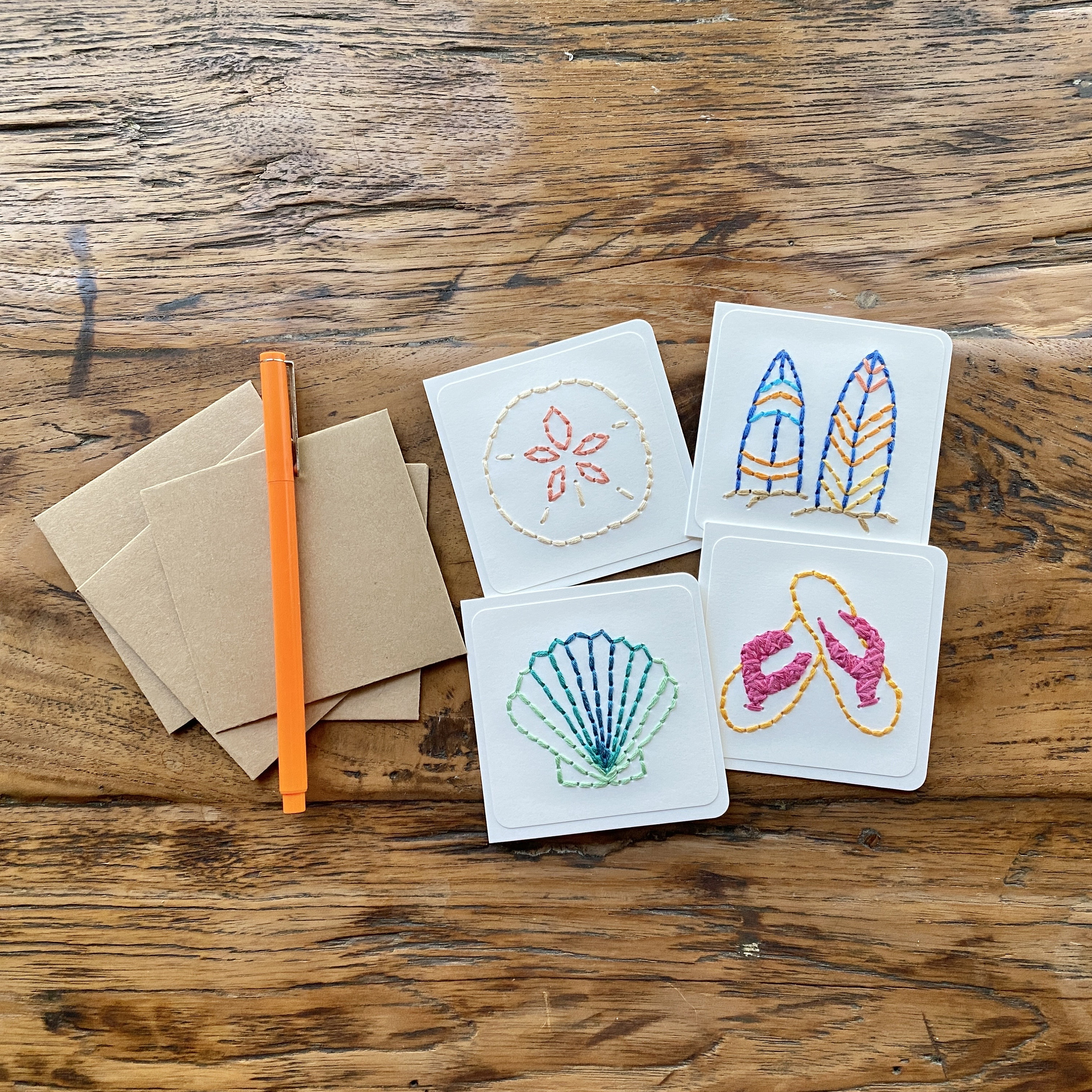 Shell Beach Card Mini Beach Cards | Shell Card | Coastal Card | Handmade Sewn | Sand ...