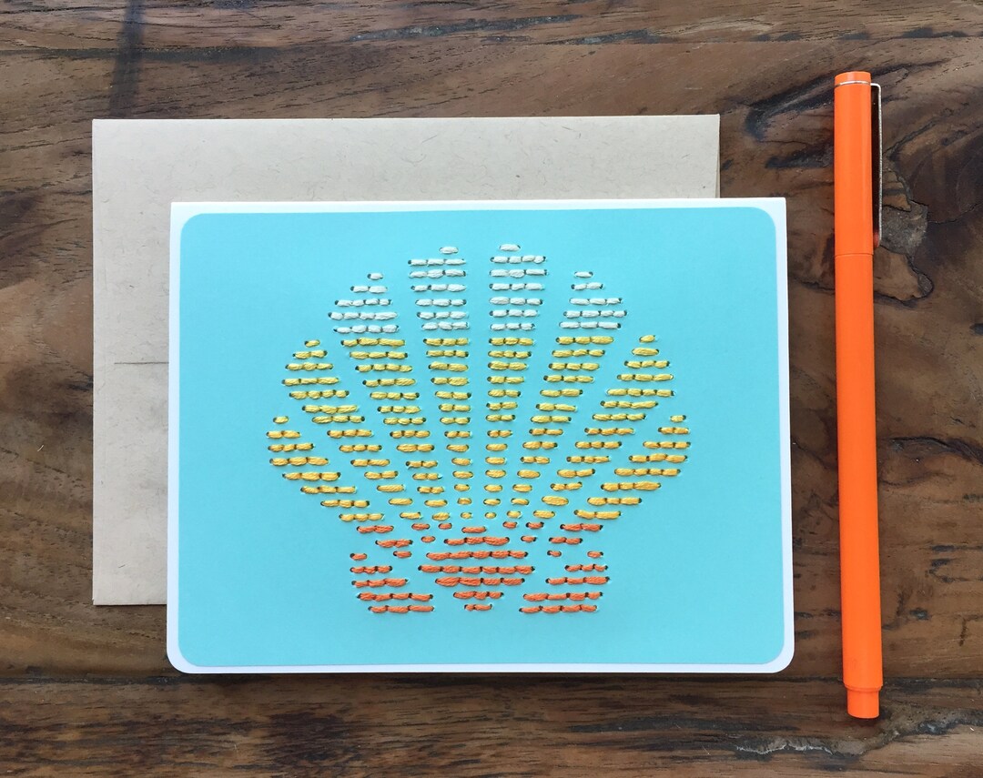 Shell Embroidered Greeting Card Clam Shell Handmade Sewn - Etsy UK