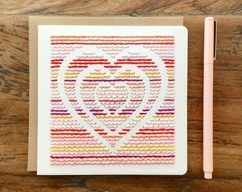 Valentines Day Card | Heart Valentine Card | Valentines | Love Card | Anniversary Card | Handmade sewn card | Heart Echo Card