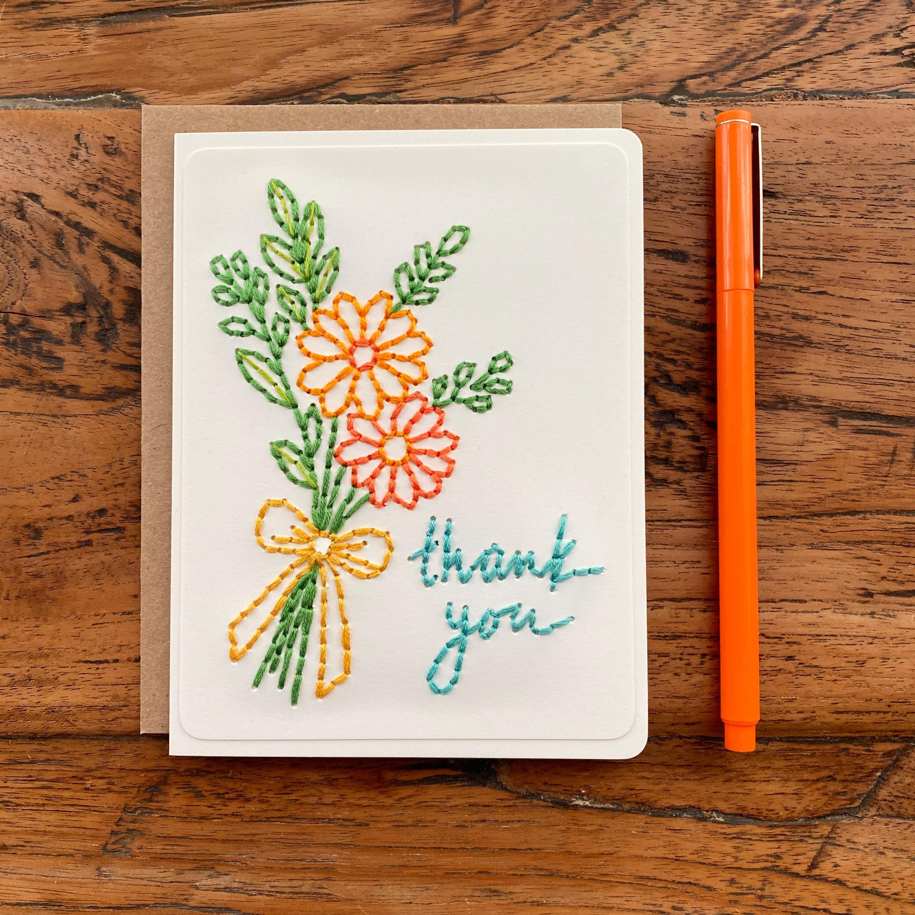 Hand Sewn Thank You Card | Floral Thank You Card | Flowers | Thank You ...