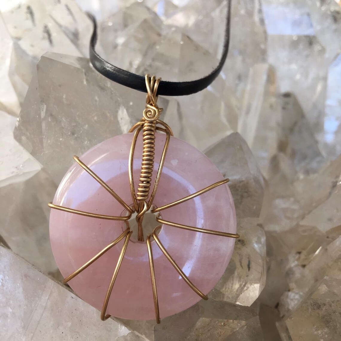 Rose Quartz Gemstone Donut Necklace Etsy UK