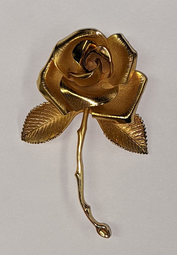1981 Cerrito Original Gold Tone Rose Pin Brooch