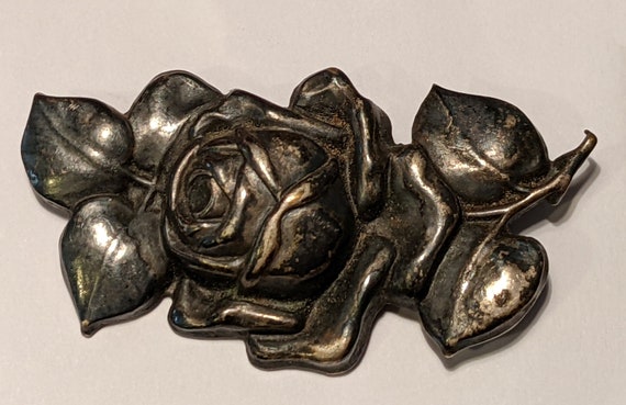 Repousse Rose Brooch - image 1