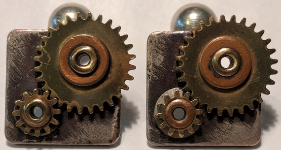 Vintage Frank Rebajes "Gears" Cuff Links - image 1