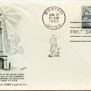 1959 2, 2-1/2 cent Bunker Hill Monument Liberty Series First Day Cover #1034