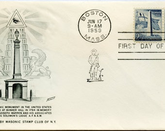 1959 2, 2-1/2 cent Bunker Hill Monument Liberty Series First Day Cover #1034