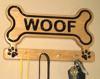 Leash Holder, Key Holder- Maple, Oak or Walnut, Black or White  Epoxy Filled Graphics, House Warming Gift, Christmas Gift, Dog