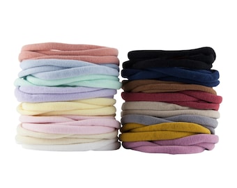 Nylon headbands, baby headband sample pack, nylon headband wholesale. DIY headband, baby shower crafts, stretch headband elastic
