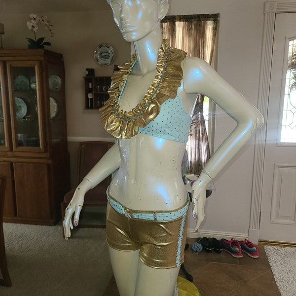 Golden Ticket Musical Theater Jazz Cheer Audition Custom Costume Adult 2 piece with belt