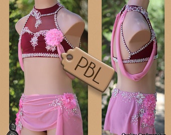 PBL Burgundy & Pink Dance Costume Child 4-6 (small) Acro Lyrical Contemporary Costumes