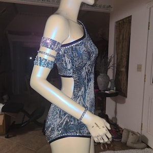 ContenderWear MetalliX Blue Steel Child size 12 (Child Large) custom dance costume jazz lyrical contemporary modern acro open