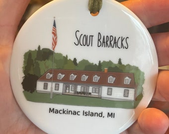Custom Mackinac Island Scouts Barracks Ornament - Scouts Barrack Ornament - Scouts Barracks Christmas Ornament - Mackinac Island Ornament