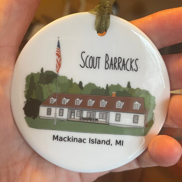 Custom Mackinac Island Scouts Barracks Ornament - Scouts Barrack Ornament - Scouts Barracks Christmas Ornament - Mackinac Island Ornament