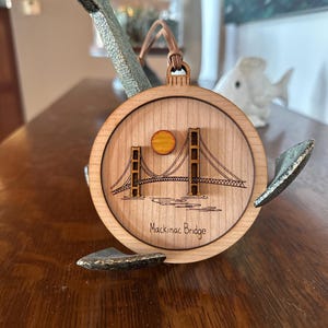 Mackinac Bridge Wooden Christmas Ornament - Custom Mackinac Bridge Engraved Ornament - Mackinac Bridge Ornament - Made in Michigan