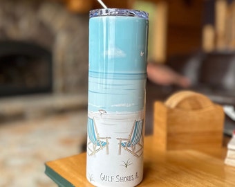 Beach Tumbler - Gulf Shore Tumblers - Gulf Shores Alabama - Orange Beach -20 Ounce Skinny Tumbler