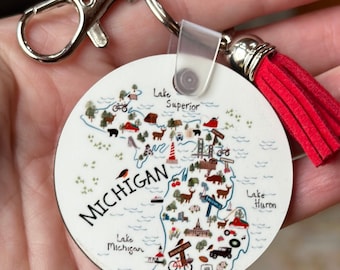 Michigan Icons Keychain - Michigan Lovers Keychain - I Love Michigan