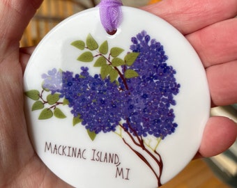Mackinac Island Lilac Ornament - Custom Lilac Ceramic Ornament - Custom Mackinac Ornament - Mackinac Island Ornament - Mackinaw