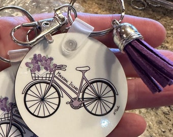 Mackinac Island Keychain - Bike with Lilacs Keychain - Mackinac Bike Keychain