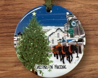 Michigan Mackinac Island Christmas Scene Ornament - Custom Christmas on Mackinac Ornament - Mackinac Island Christmas Ornament