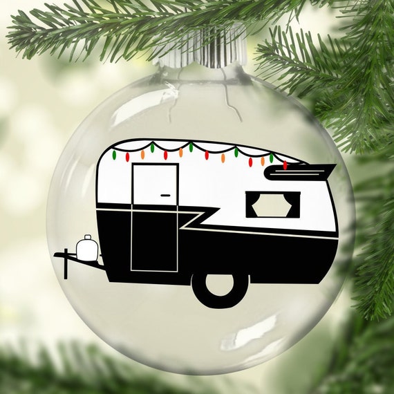 Black and White Camper Ornament- Vintage Camper Ornament - Cute Camper Ornament - Christmas Ornament Camper - Retro Camper- Black and White Il_570xn