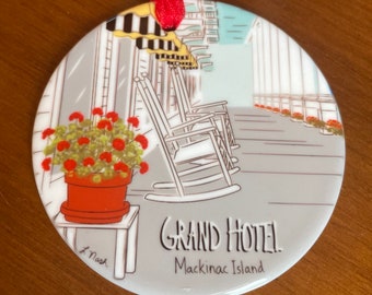 Michigan Grand Hotel Porch Ornament - Custom Michigan Ornament - Mackinac Island Ornament - Grand Hotel Michigan - Red Cabin Studio