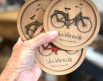 Wooden Mackinac Bike Christmas Ornament - Mackinac Island Michigan Christmas