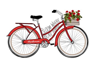 Bloom Where You're Planted - Bloom Where You're Planted Bike - Red Cabin Studio - Laurie Nash Illustration